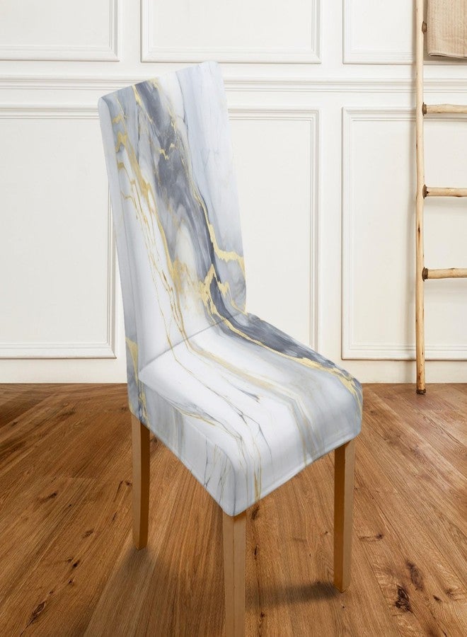 LIZIMI Marble Chair Covers Modern Abstract Foil Texture White Grey Gold Marble Stretch Parson Chair Slipcovers,Chair Seat Protector for Home Kitchen Dining Room Party 2 PCS - Image 4